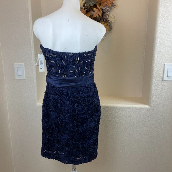 Badgley Mischka 100% Silk Ruffled Beaded Strapless Corset Dress, Blue NWT 4 - Picture 11 of 16